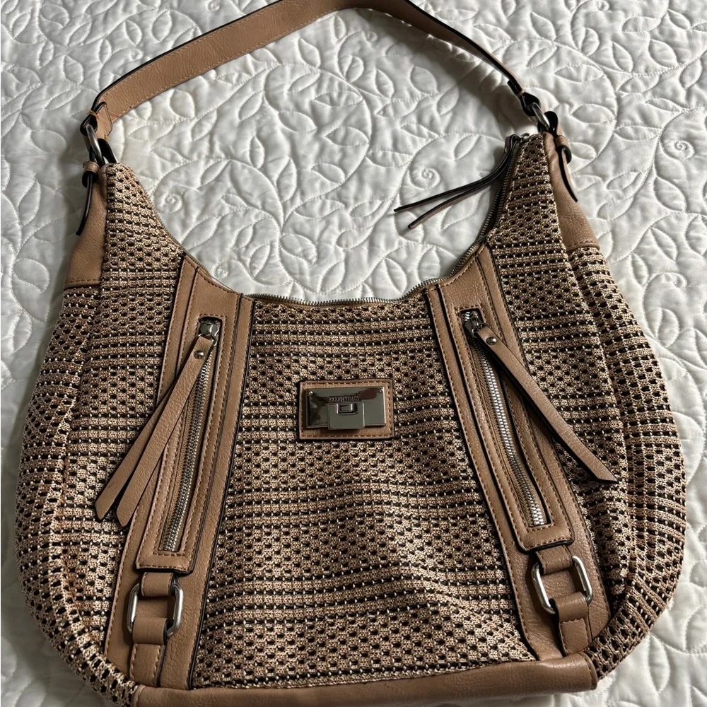 Ellen Tracy Tan Woven Shoulder Bag